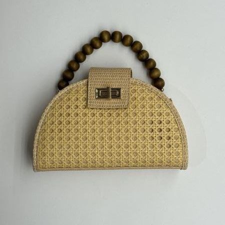 Rectangular-shaped bag with rigid handle for women